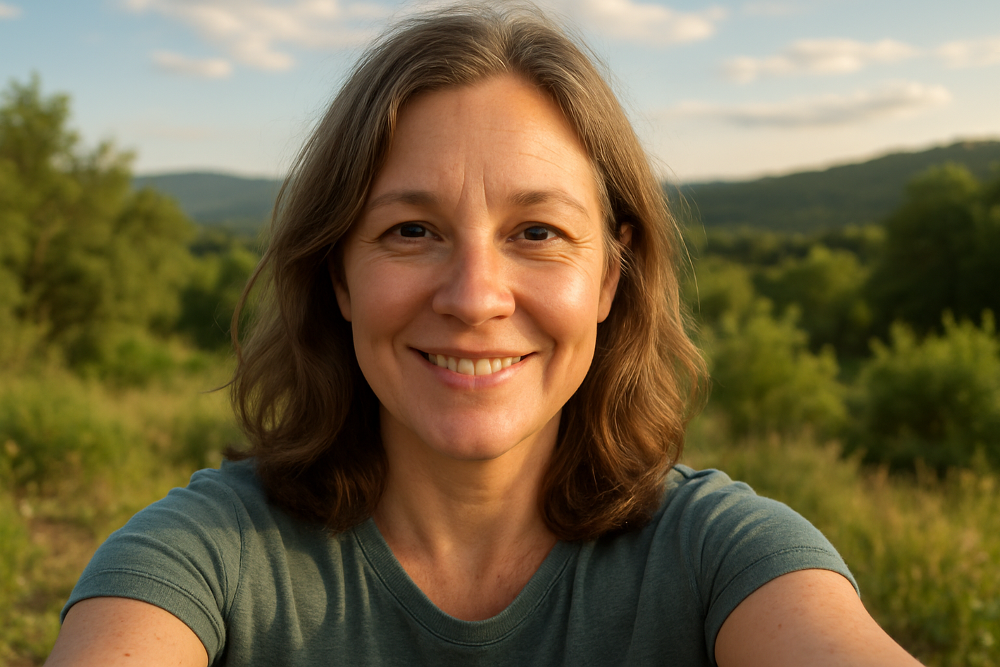 a nature selfie of a 45 year old white woman